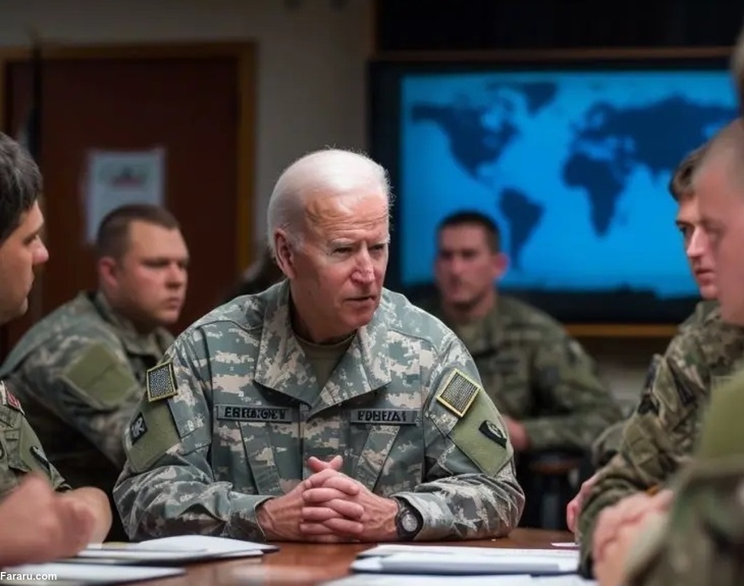 عکس | بایدن با یونیفرم نظامی در اتاق جنگ