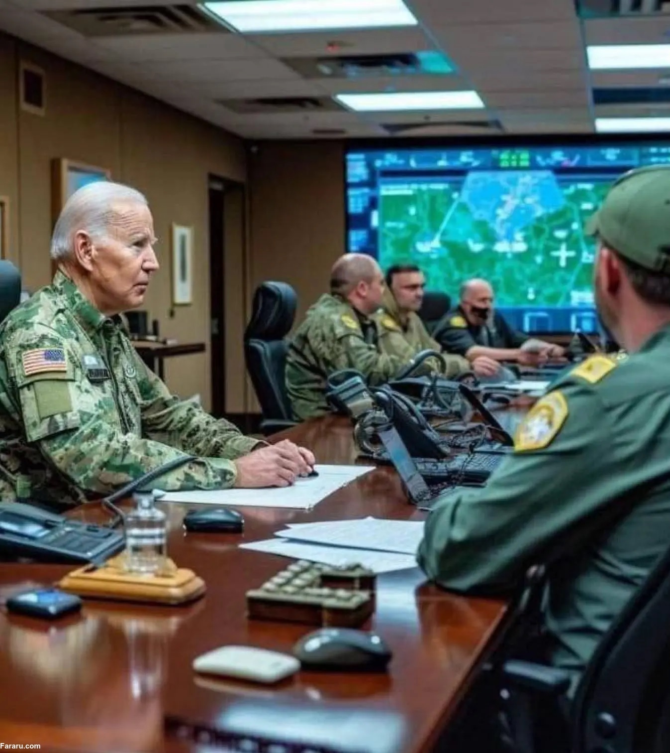 عکس | بایدن با یونیفرم نظامی در اتاق جنگ