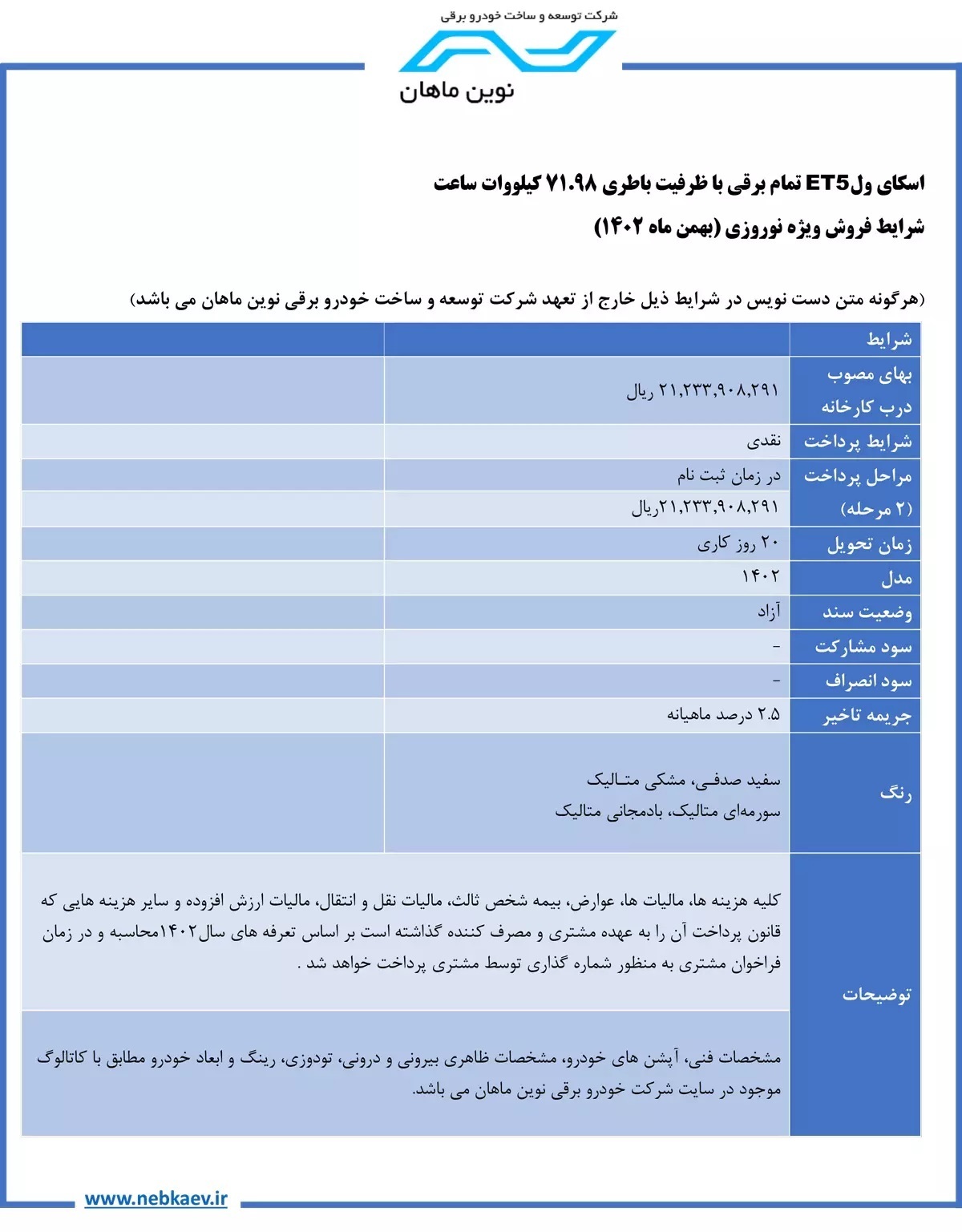 شرایط فروش اولین خودرو برقی ایران اعلام شد