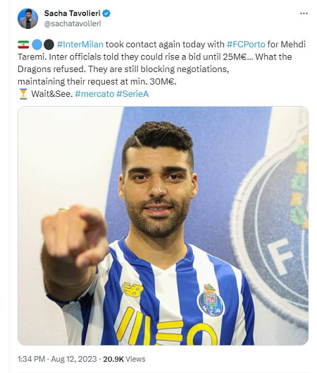 پیشنهاد اینترمیلان برای خرید طارمی رد شد + عکس