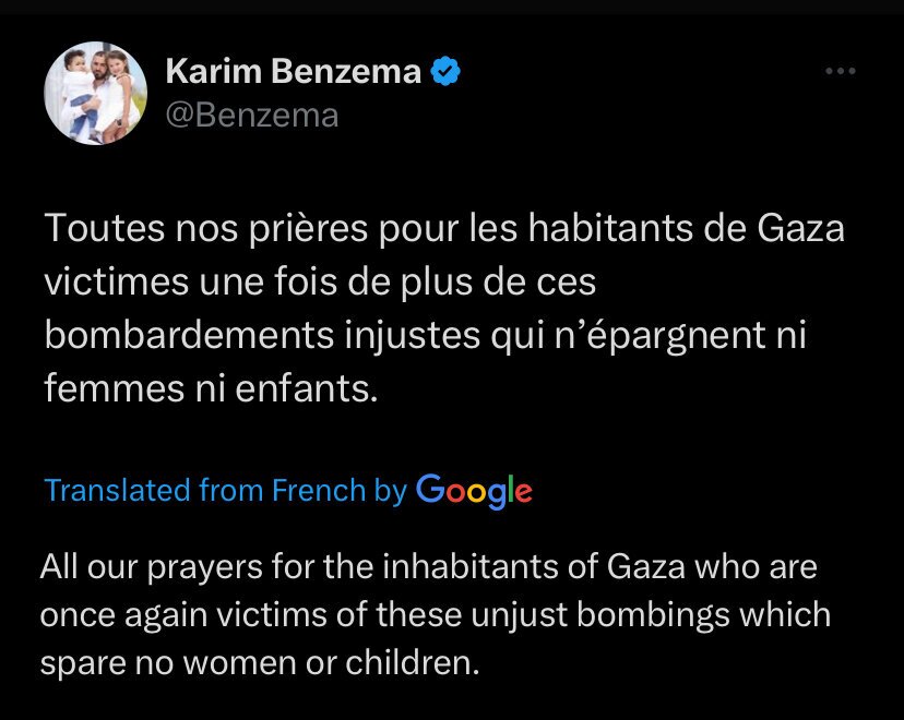 عکس | پیام کریم بنزما برای مردم فلسطین