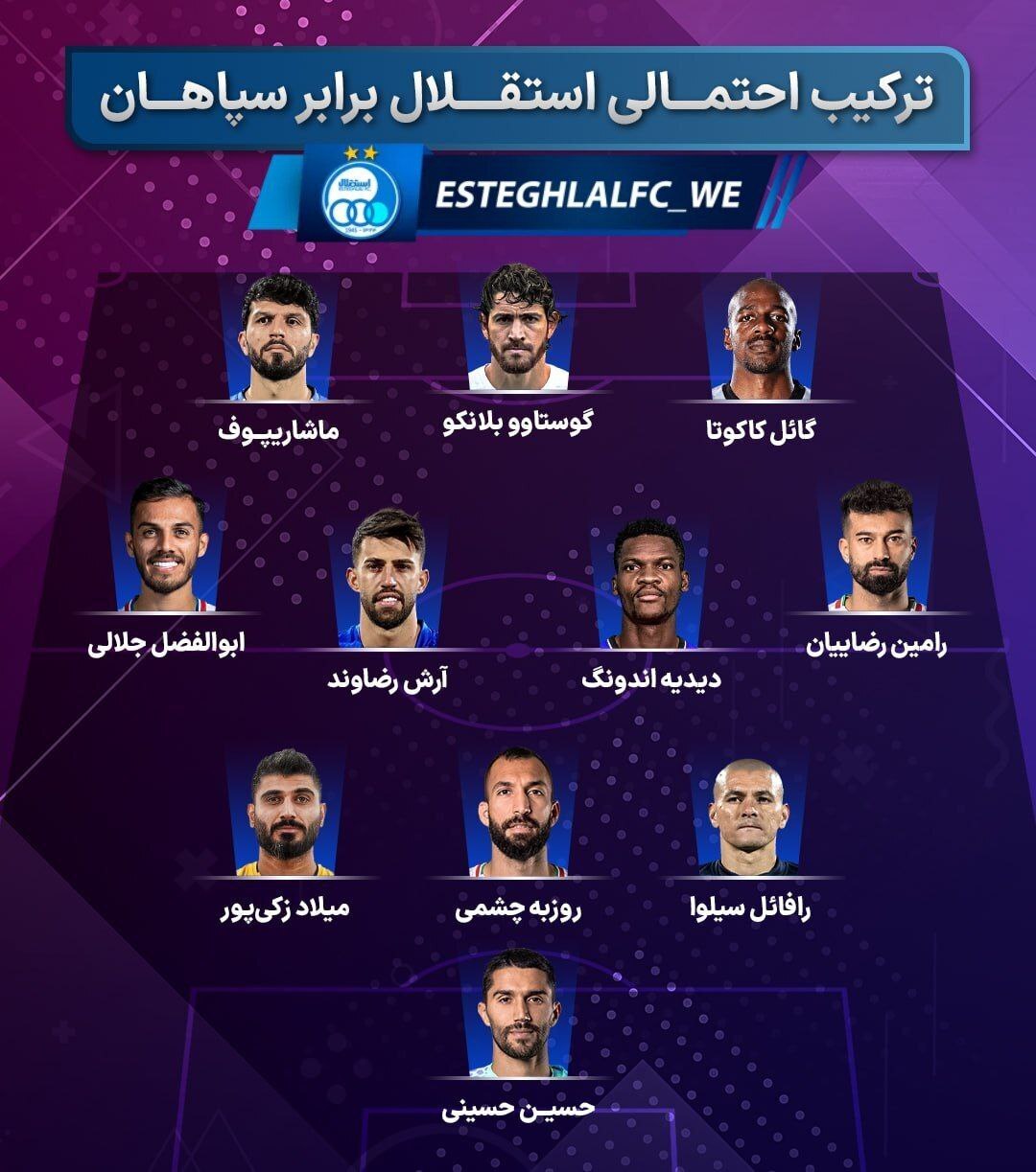 ترکیب استقلال برای بازی با سپاهان اعلام شد