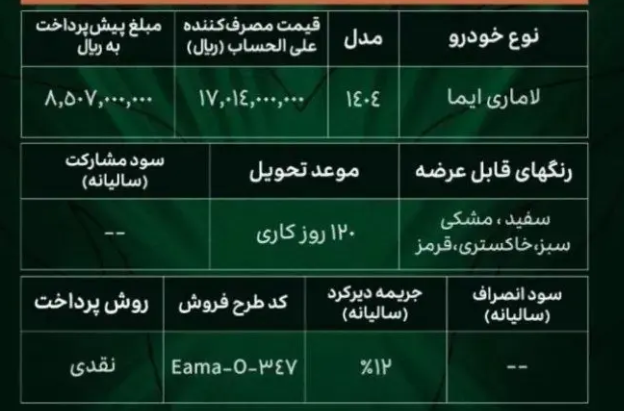 آغاز فروش لاماری از امروز ۲۷ بهمن ۱۴۰۳ + جدول