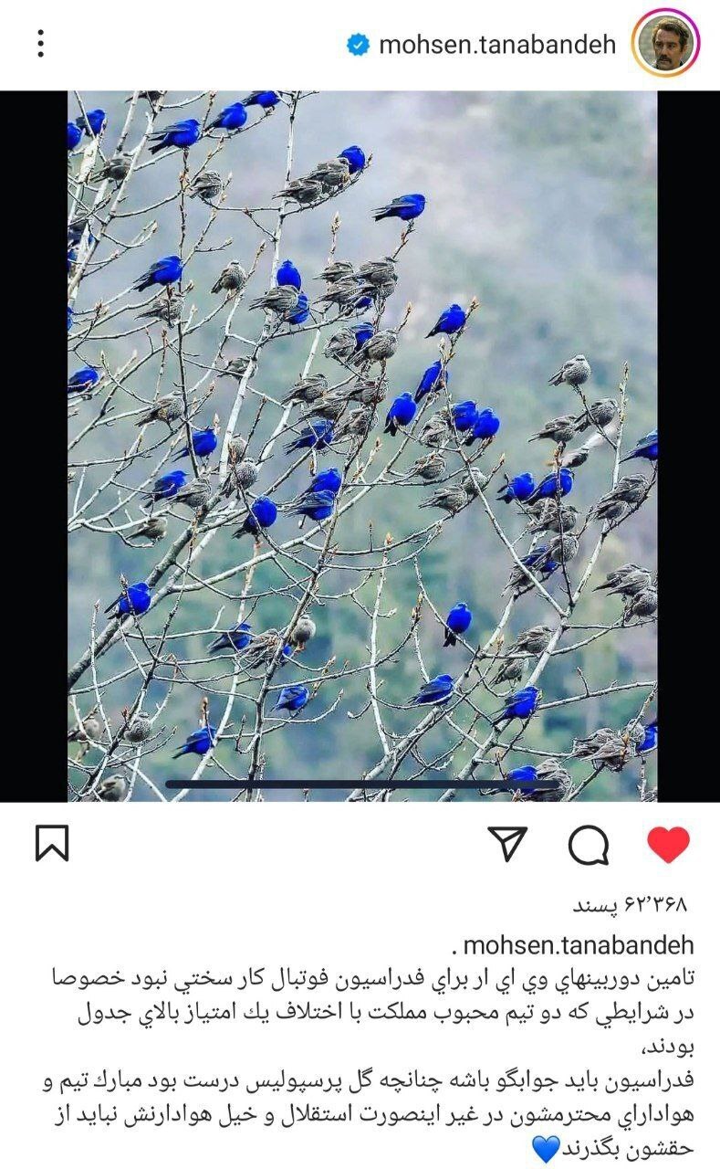 عکس | استوری اعتراضی محسن تنابنده بعد از قهرمان نشدن استقلال!