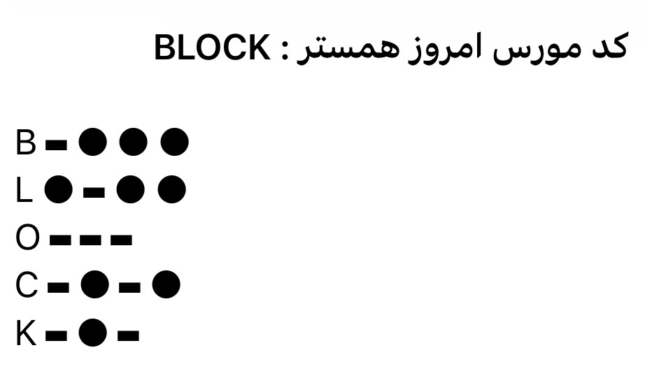 کد مورس همستر کامبت ۲۳ تیر ۱۴۰۳