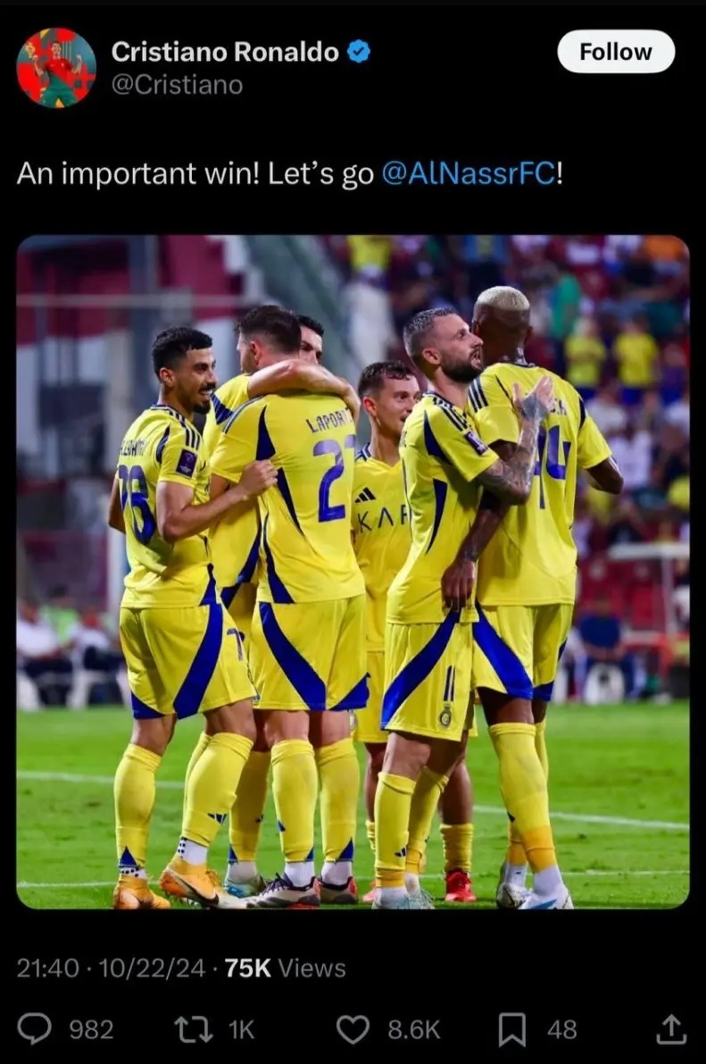 عکس | رونالدو بعد از پیروزی مقابل استقلال چه پستی در اینستاگرام گذاشت؟!