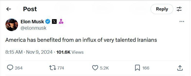عکس | توئیت ایلان ماسک در مورد ایرانیها جلب توجه کرد! عکس | توئیت ایلان ماسک در مورد ایرانیها جلب توجه کرد!
