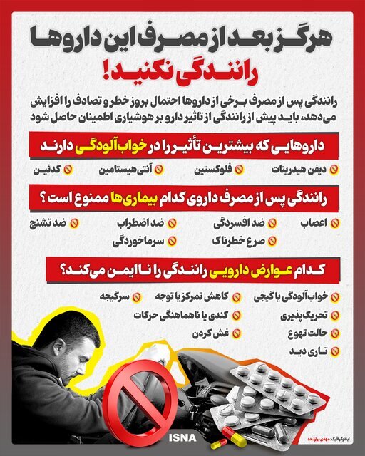 بعد از مصرف این داروها، رانندگی نکنید | اینفوگرافی