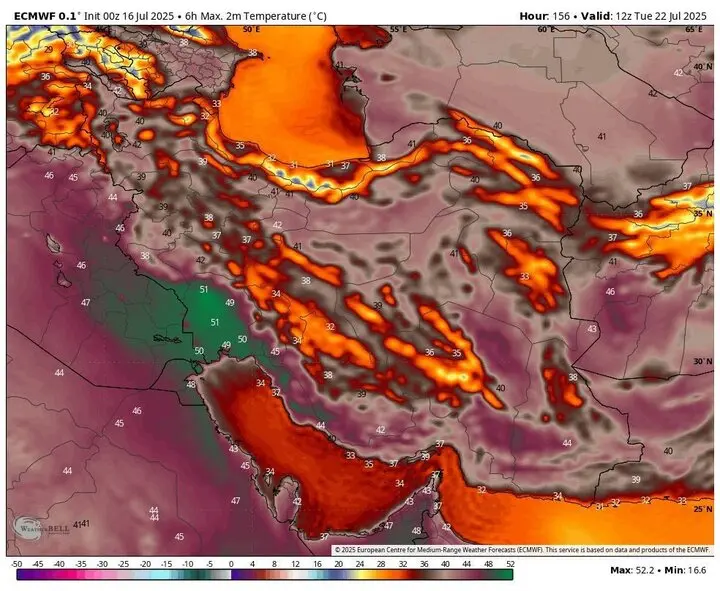 پیش‌بینی هواشناسی | هشدار دمای ۵۰ درجه در برخی نقاط کشور + نقشه