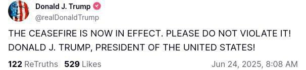 توئیت مهم ترامپ درباره آتش‌بس میان ایران و رژیم صهیونی