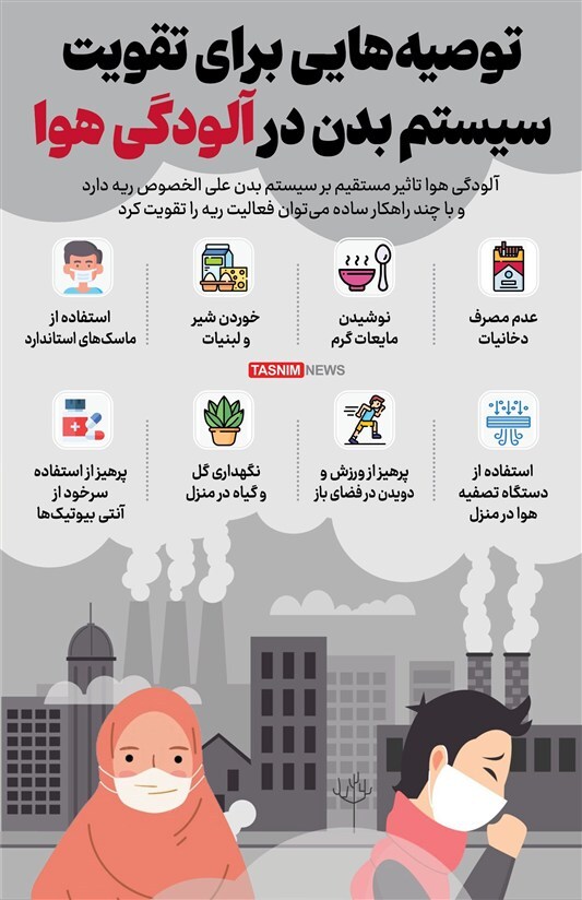توصیه‌هایی برای تقویت سیستم بدن در آلودگی هوا + اینفوگرافی